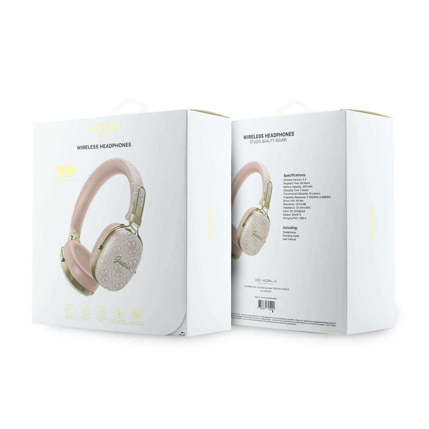 Handsfree Bluetooth Guess Metal 4G Script Logo, A2DP, Vaaleanpunainen