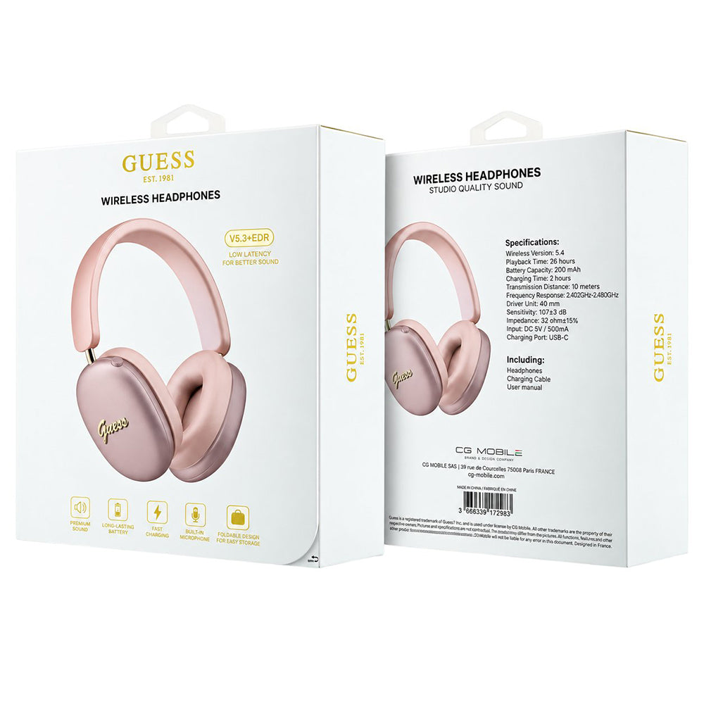 Guess Metal Script Logo -Bluetooth-handsfree, A2DP, vaaleanpunainen