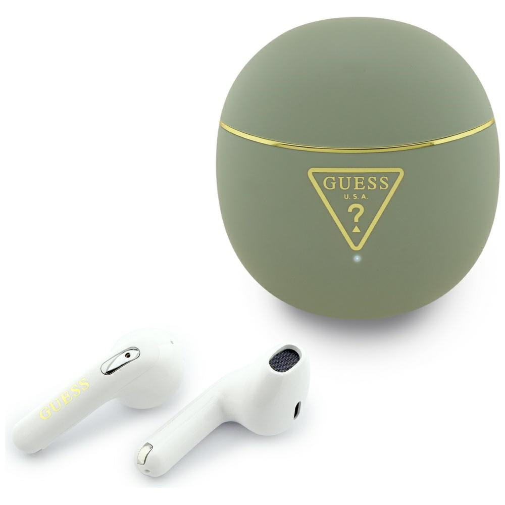 Handsfree Bluetooth Guess Script Print, TWS, Kaki
