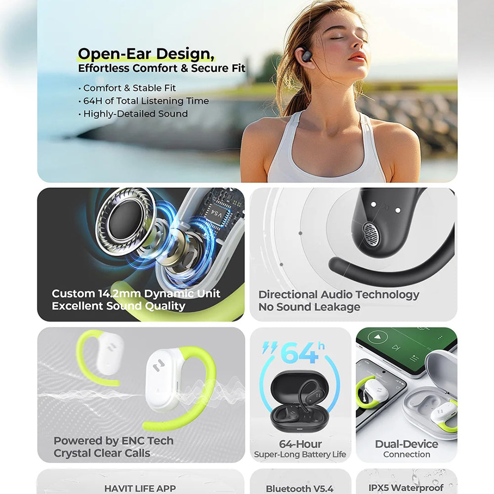 Handsfree Bluetooth HAVIT OWS915, TWS, Harmaa