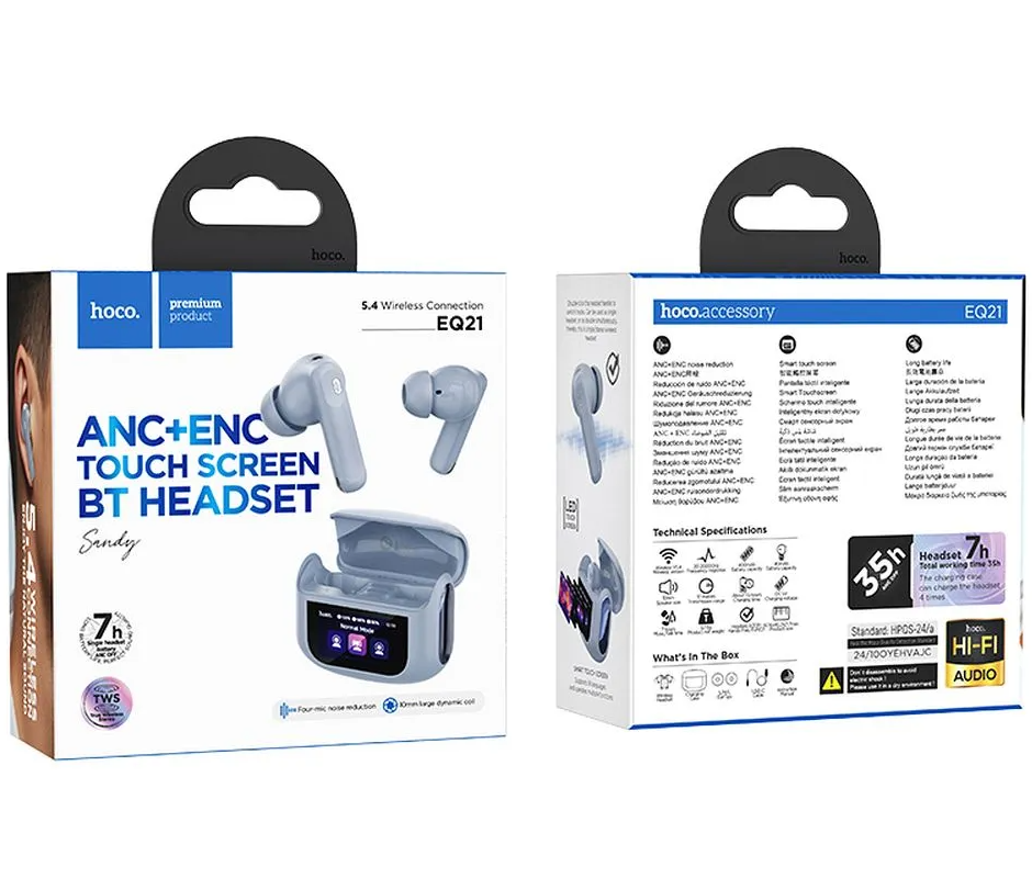 Handsfree Bluetooth HOCO EQ21, TWS, ANC, Sininen