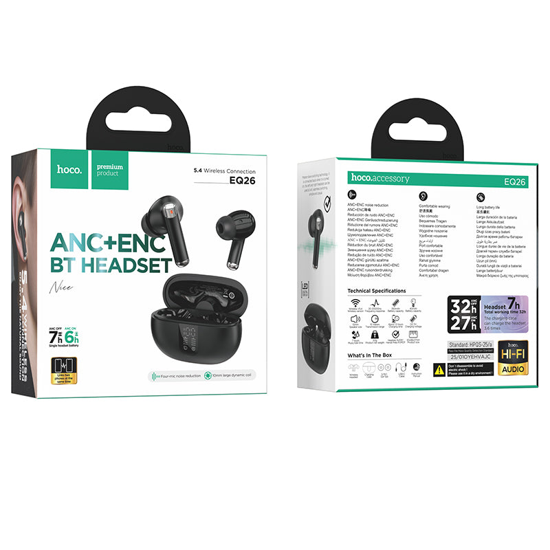 Handsfree Bluetooth HOCO EQ26, TWS, ANC, Musta
