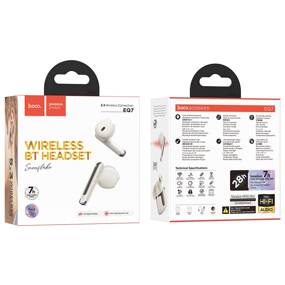 Handsfree Bluetooth HOCO EQ7, TWS, Valkoinen
