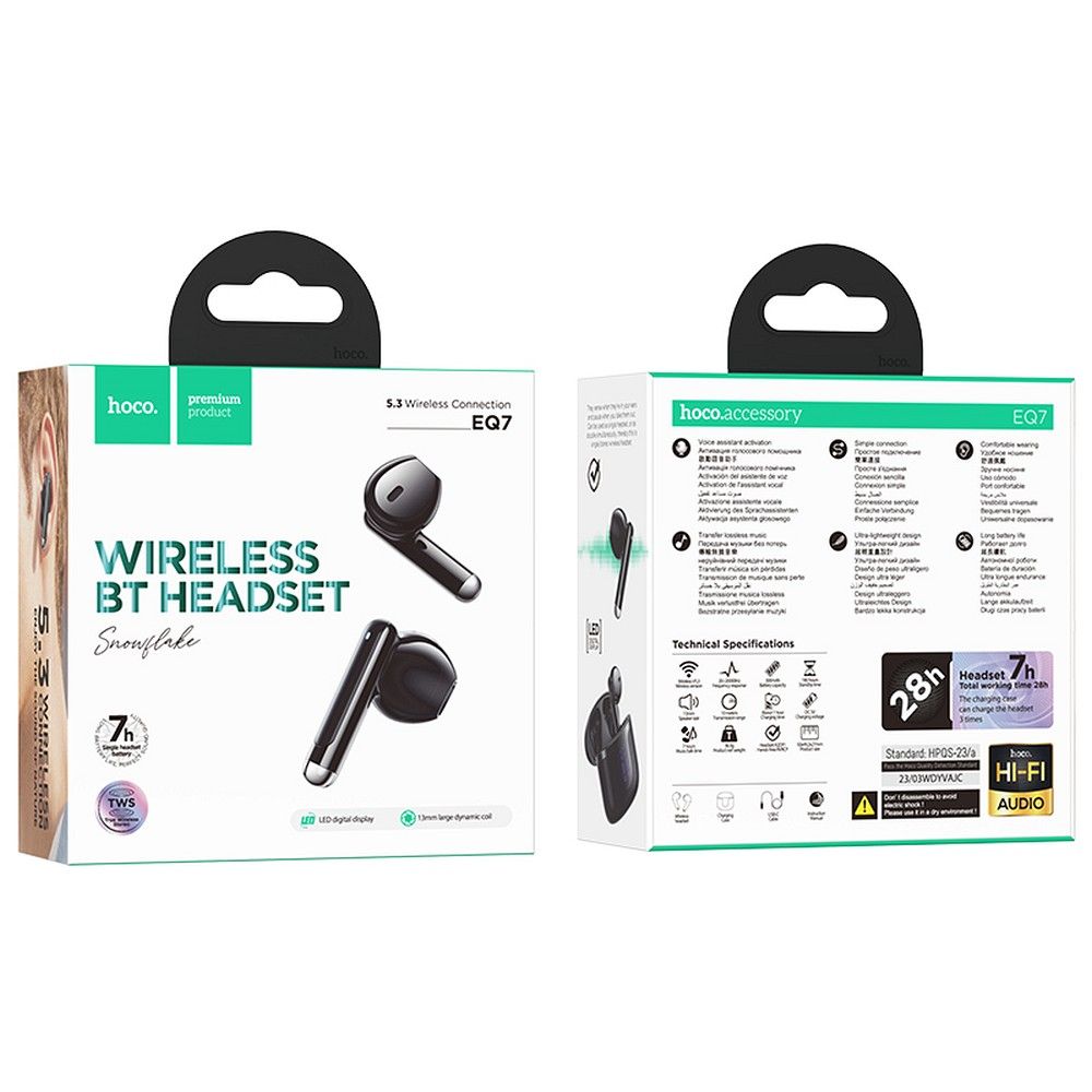 Handsfree Bluetooth HOCO EQ7, TWS, Musta