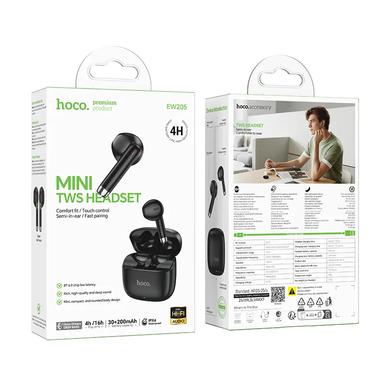 Bluetooth Handsfree HOCO EW205, TWS, Black