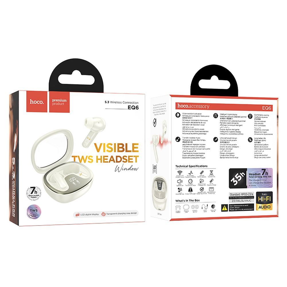Handsfree Bluetooth HOCO Shadow EQ6, TWS, Valkoinen