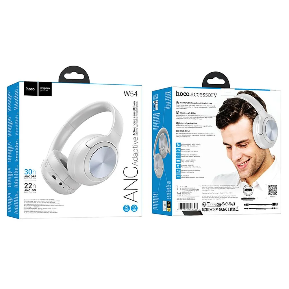 Handsfree Bluetooth HOCO W54, A2DP, ANC, Harmaa