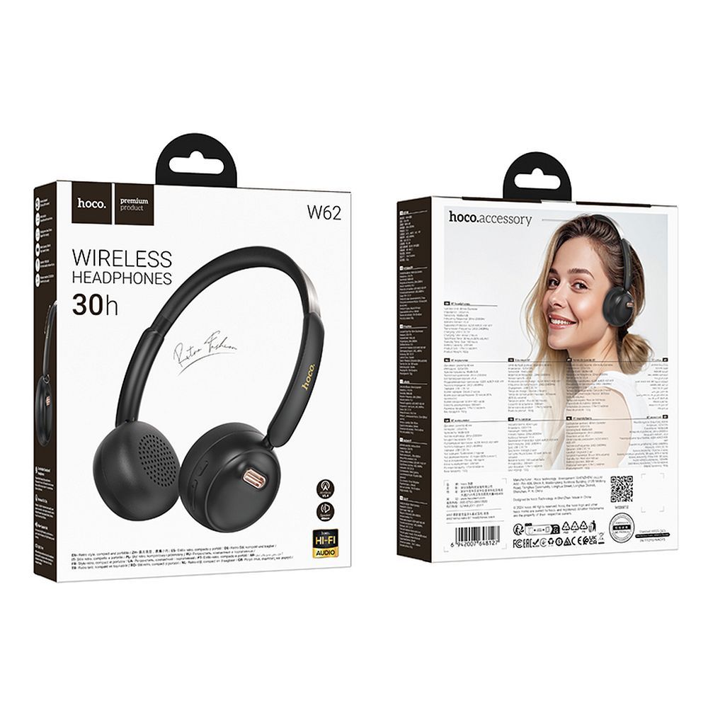 Handsfree Bluetooth HOCO W62, Musta