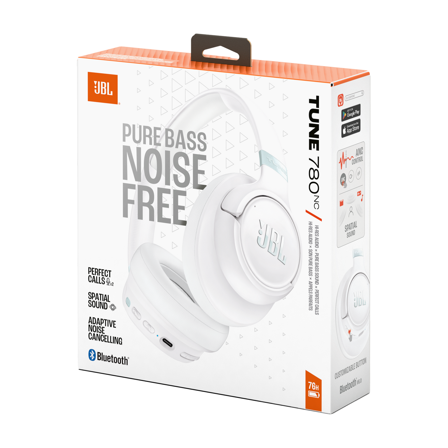 Handsfree Bluetooth JBL Tune 780NC, MultiPoint, A2DP, ANC, Valkoinen JBLT780NCWHT