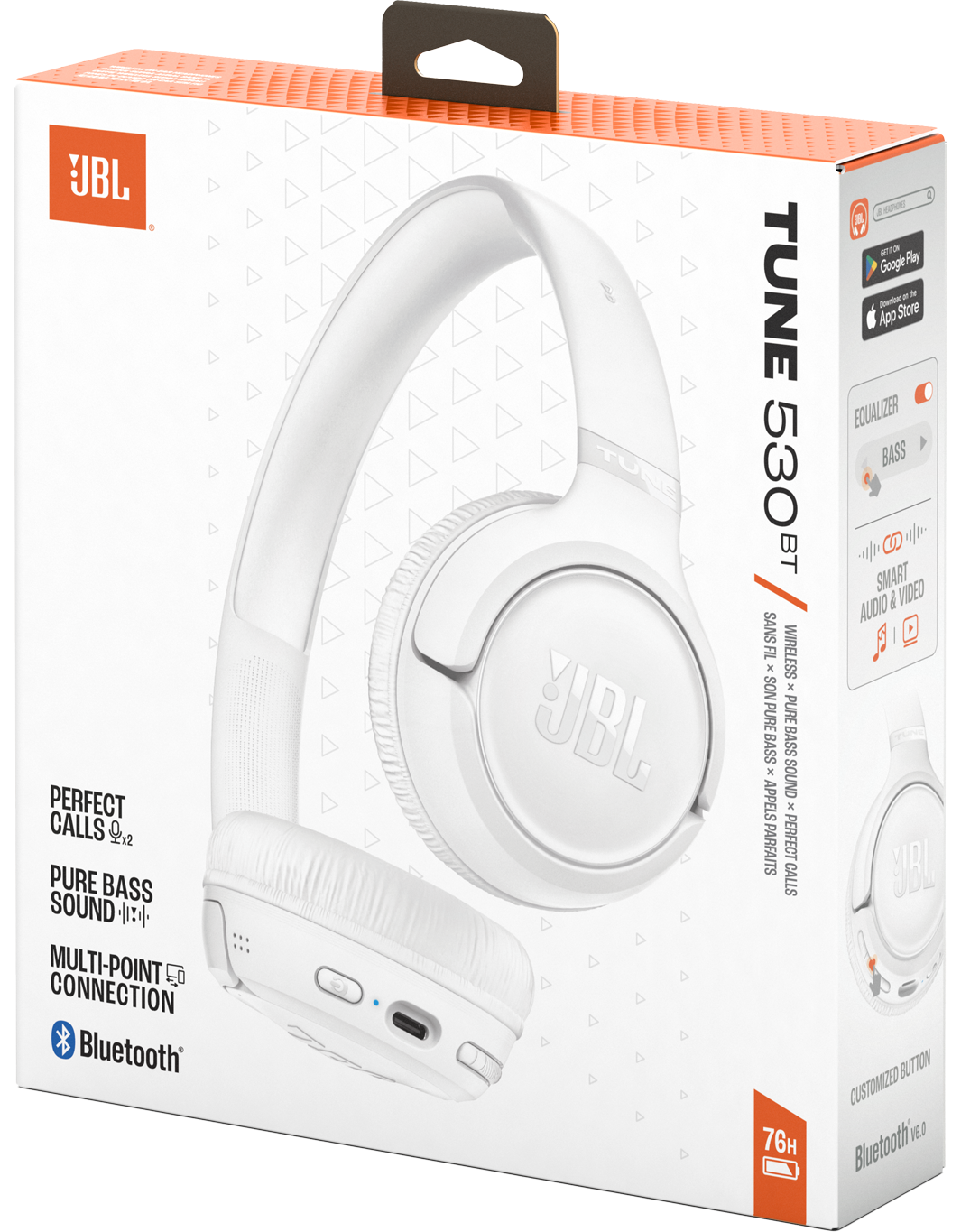 Handsfree Bluetooth JBL Tune 530BT, MultiPoint, A2DP, Valkoinen