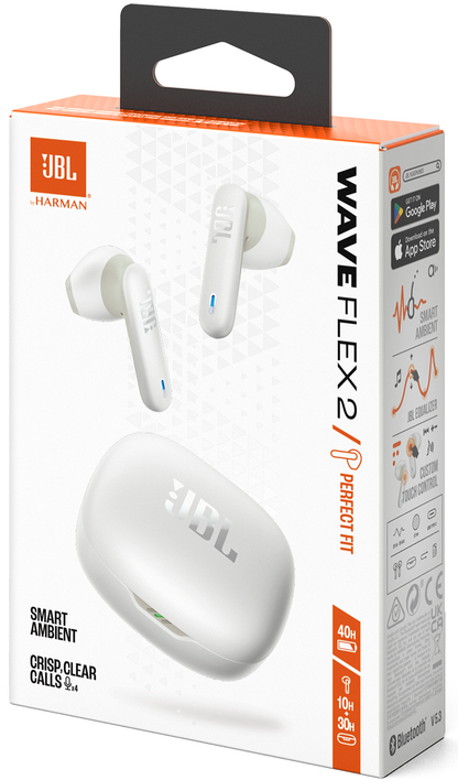 Handsfree Bluetooth JBL Wave Flex 2, TWS, ANC, MultiPoint, Valkoinen JBLWFLEX2WHT