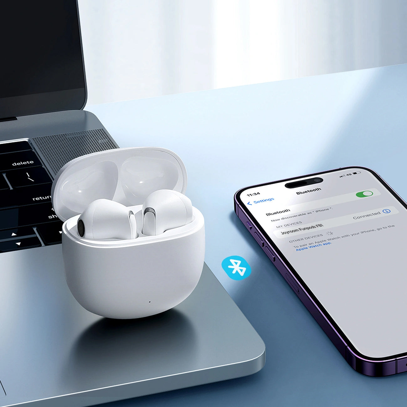 Handsfree Bluetooth Joyroom Funpods JR-FB1 Uusi versio, TWS, Valkoinen