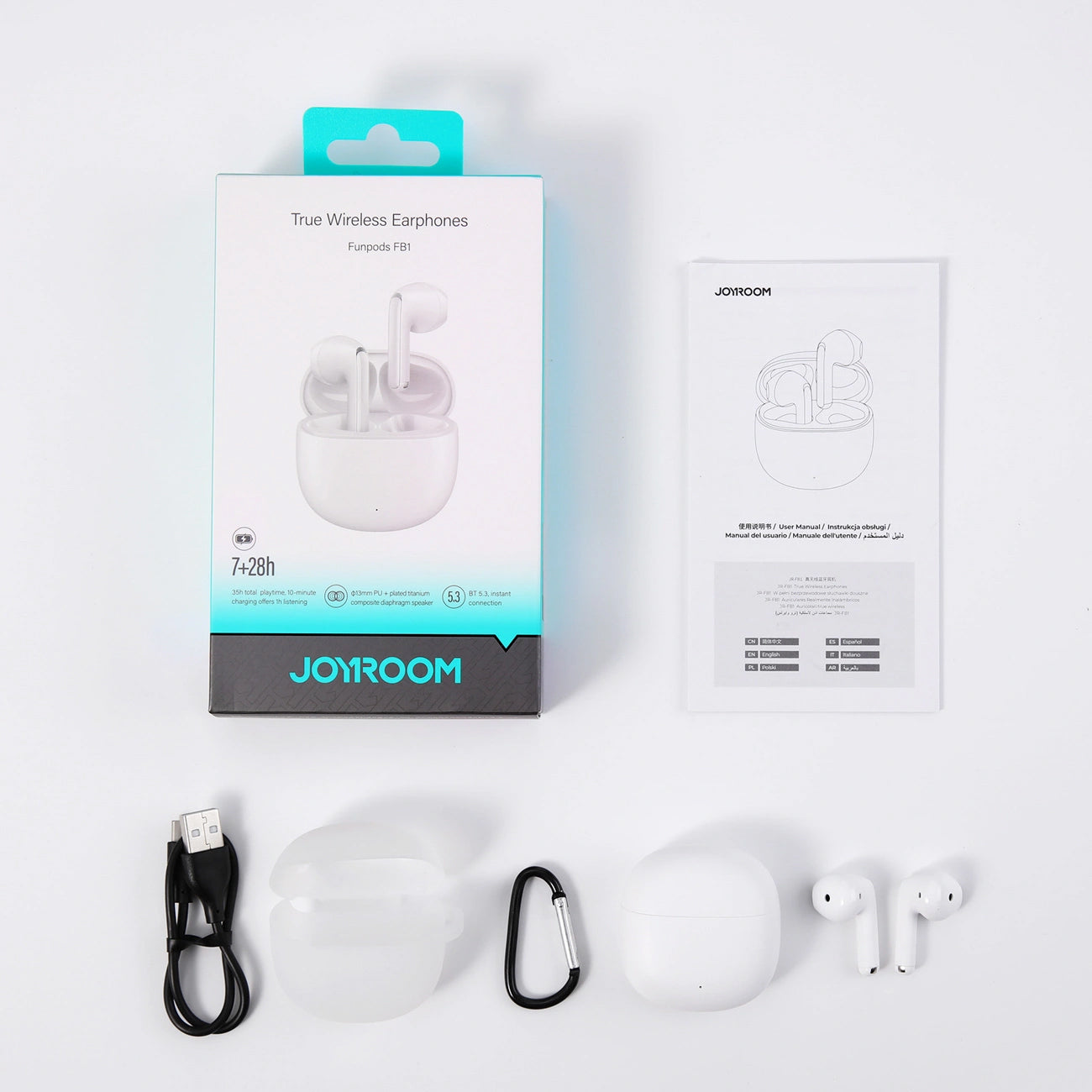 Handsfree Bluetooth Joyroom Funpods JR-FB1 Uusi versio, TWS, Valkoinen