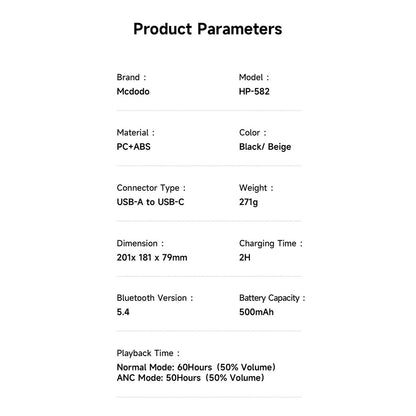Handsfree Bluetooth McDodo HP-5820 T03, A2DP, ANC, Musta
