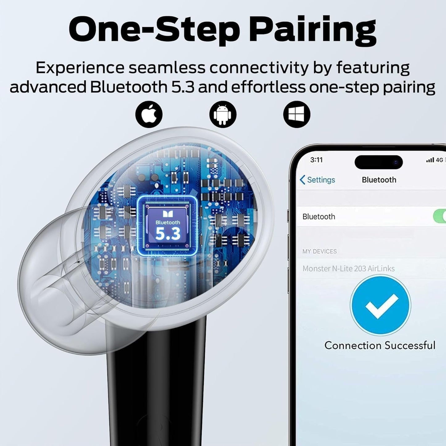 Handsfree Bluetooth Monster N-Lite 203 AirLinks, TWS, Musta