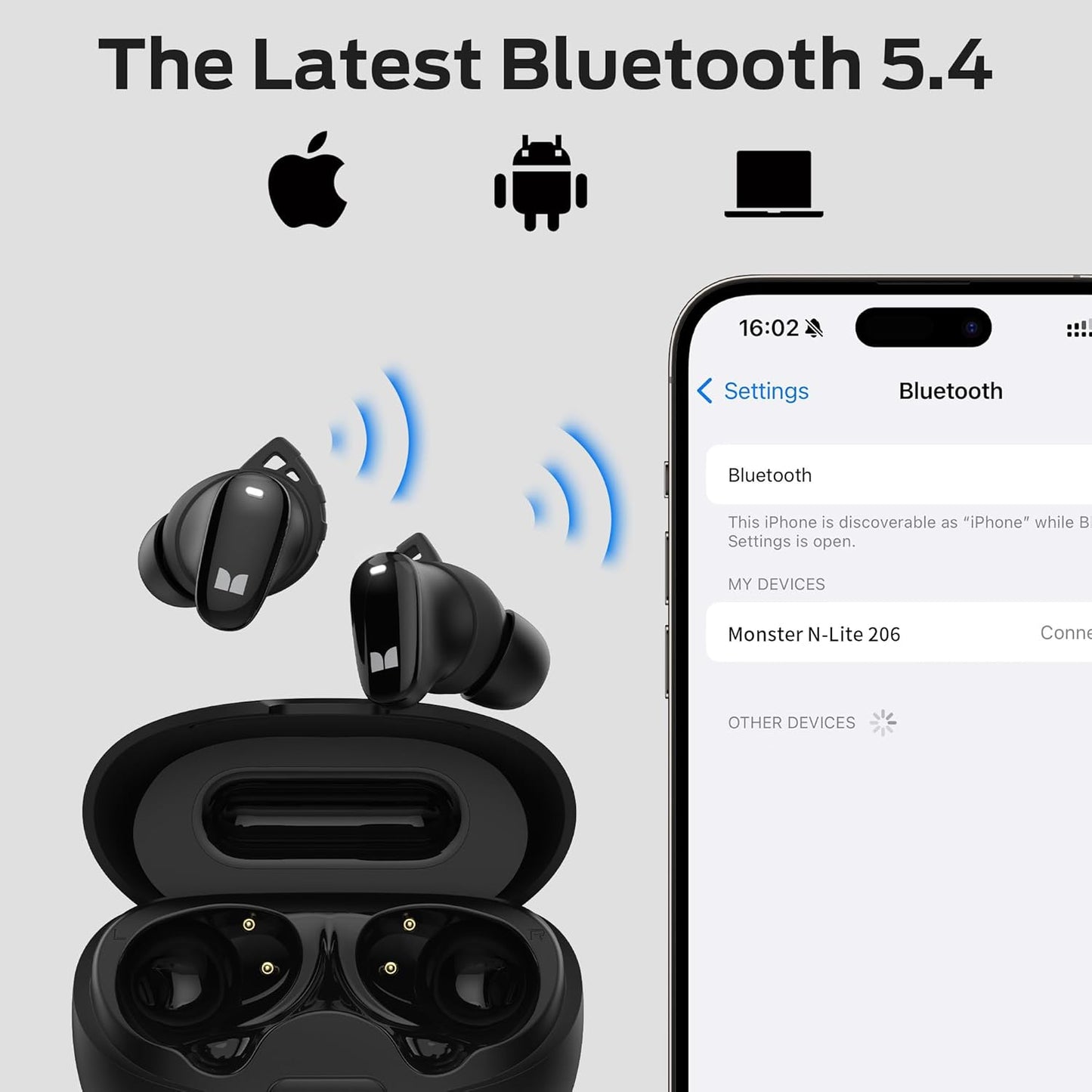 Handsfree Bluetooth Monster N-Lite 206, TWS, Musta