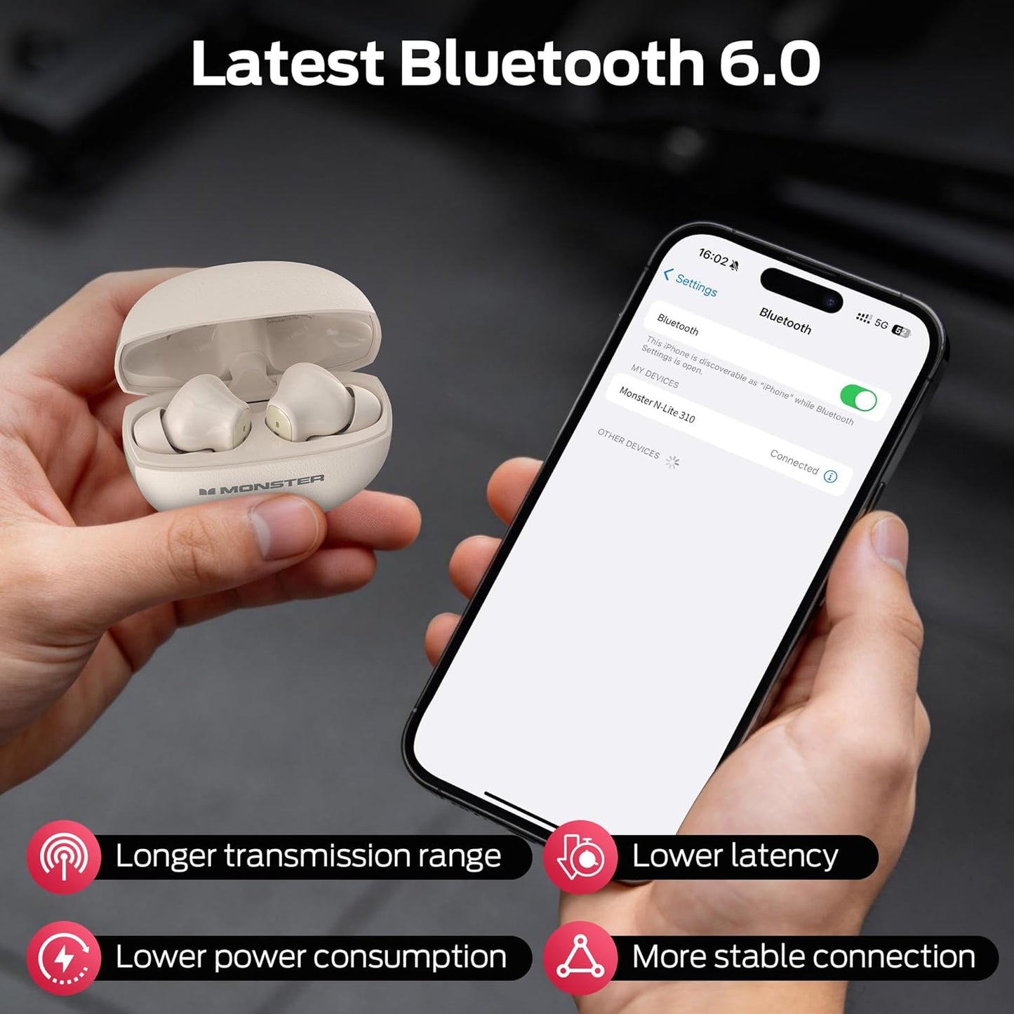 Handsfree Bluetooth Monster N-Lite 310, TWS, Vaaleakermanvärinen