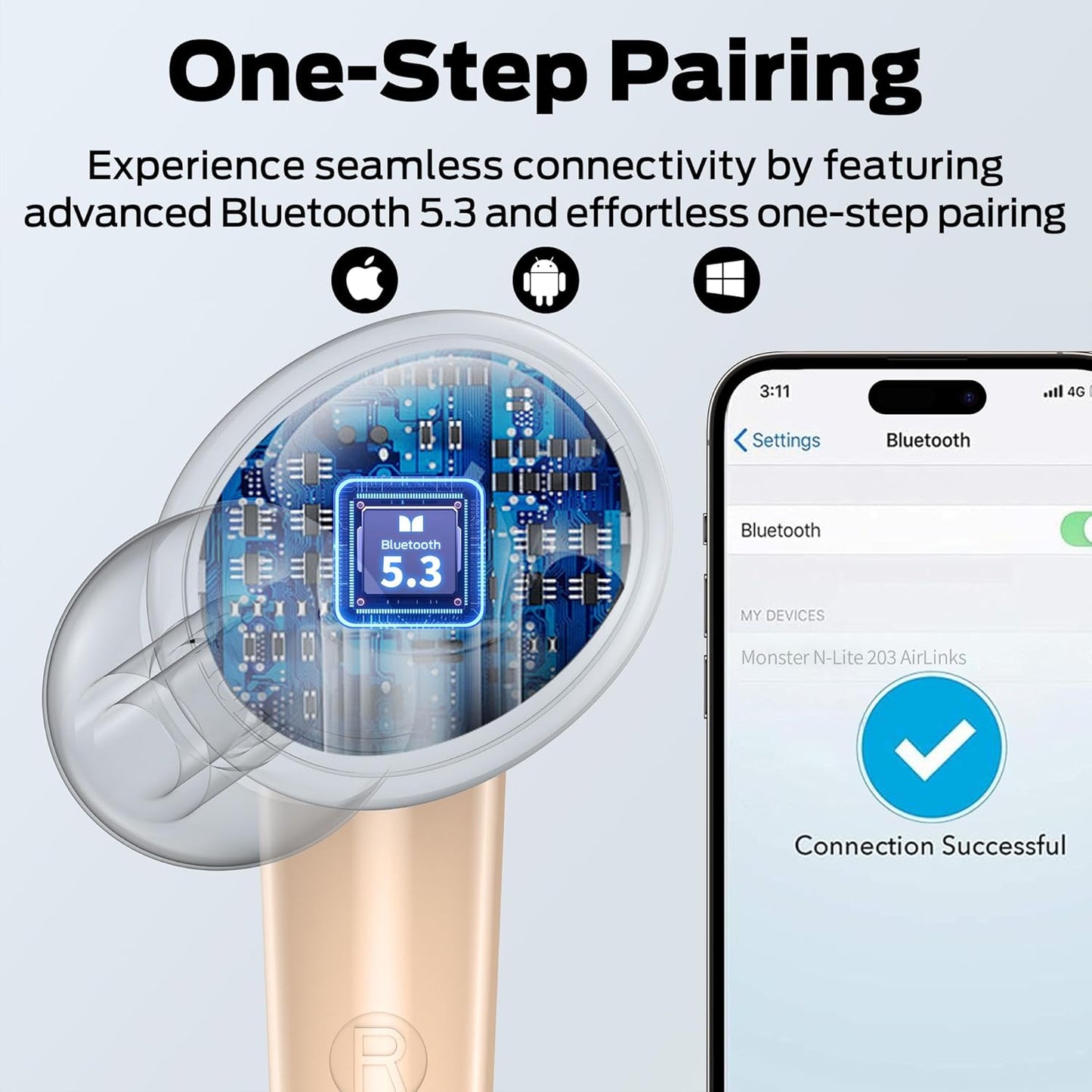 Handsfree Bluetooth Monster N-Lite 203 AirLinks, TWS, Kulta