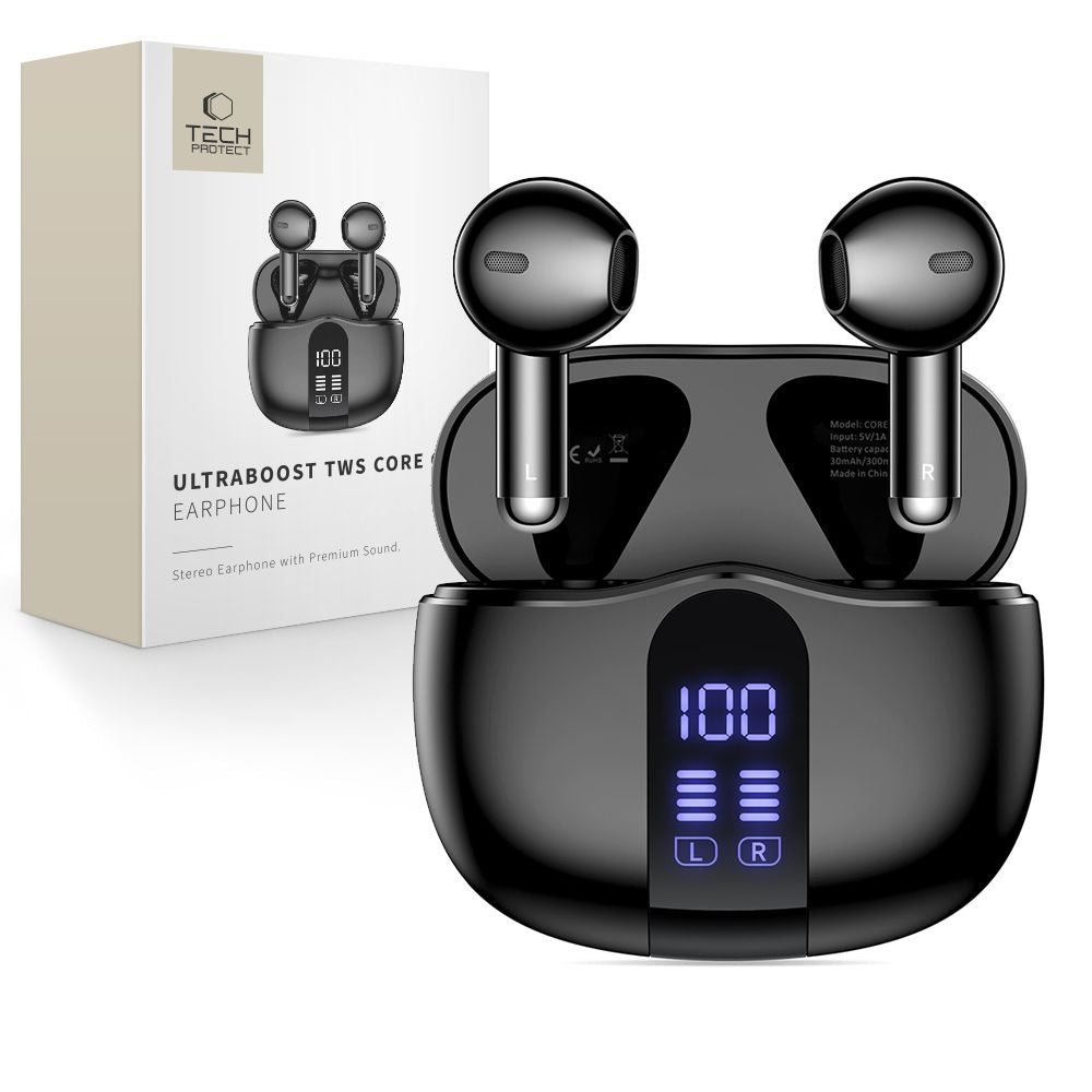 Handsfree Bluetooth Tech-Protect Ultraboost Core G2, TWS, Musta