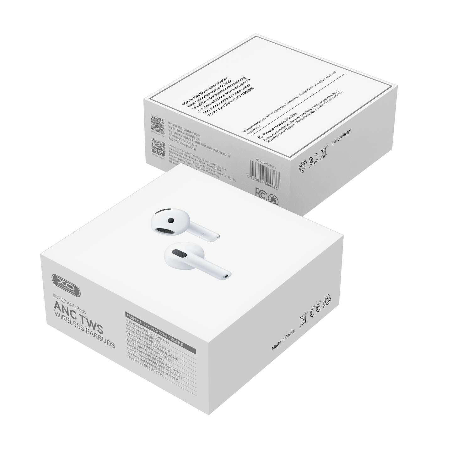 Handsfree Bluetooth XO Design Q7 Pods, TWS, ANC, Valkoinen