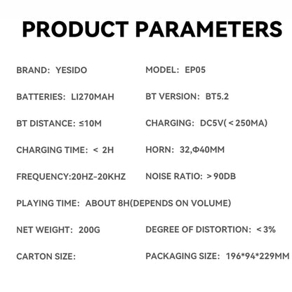 Handsfree Bluetooth Yesido EP05, A2DP, ANC, Musta