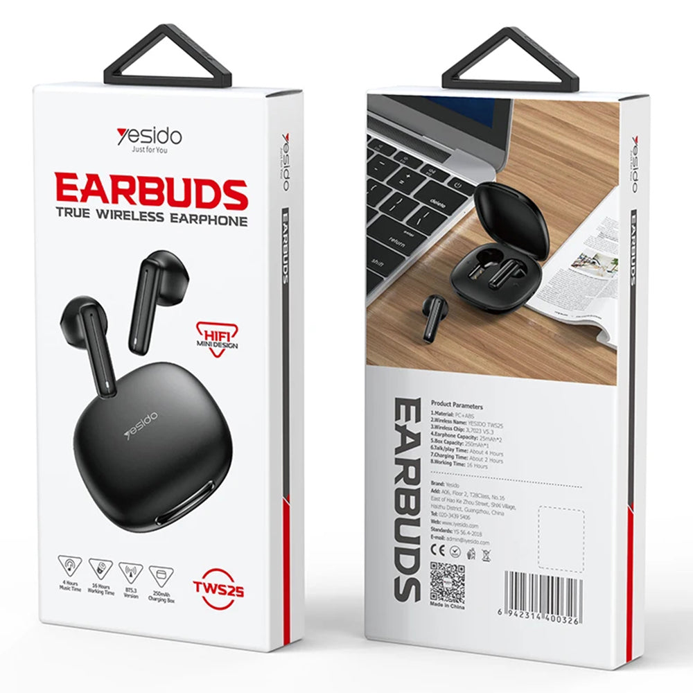 Handsfree Bluetooth Yesido TWS25, TWS, Musta