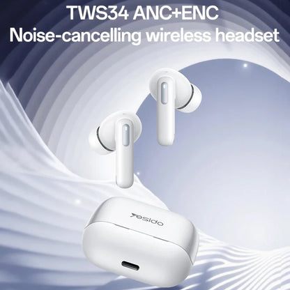 Handsfree Bluetooth Yesido TWS34, TWS, ANC, Valkoinen