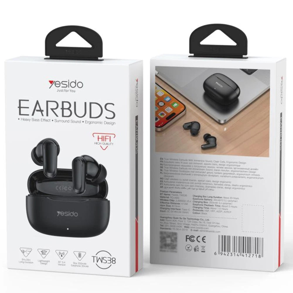 Handsfree Bluetooth Yesido TWS38, TWS, Valkoinen
