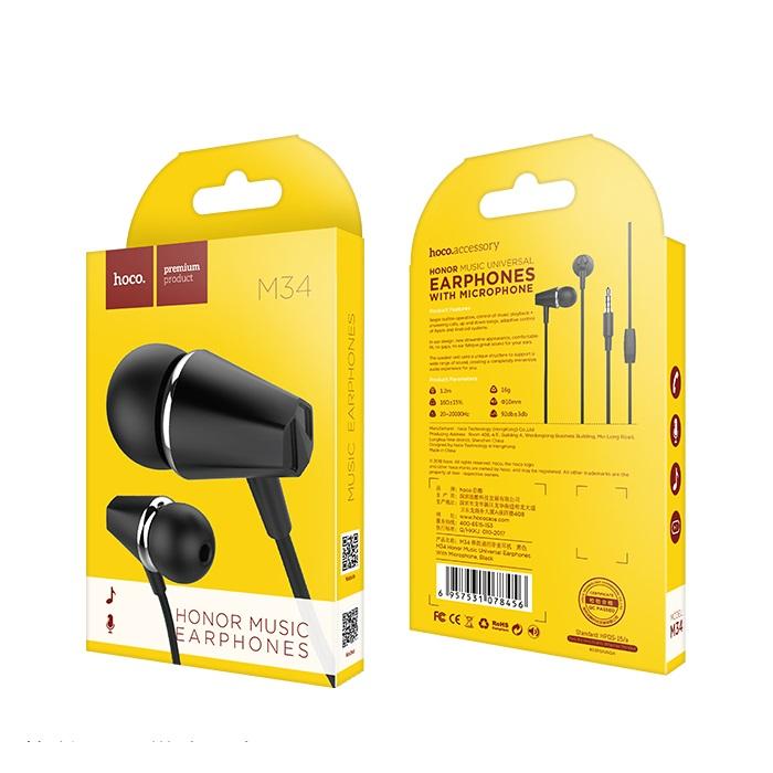 Handsfree 3.5mm HOCO M34 Honor Music, Musta