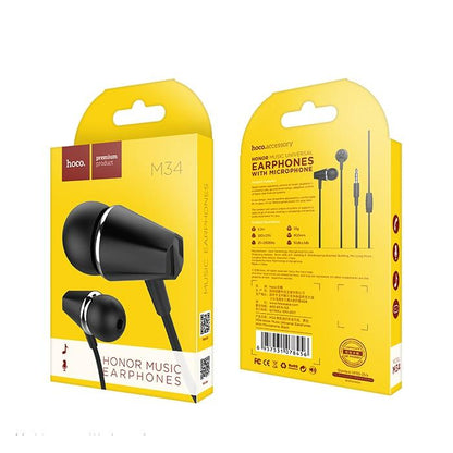 Handsfree 3.5mm HOCO M34 Honor Music, Musta