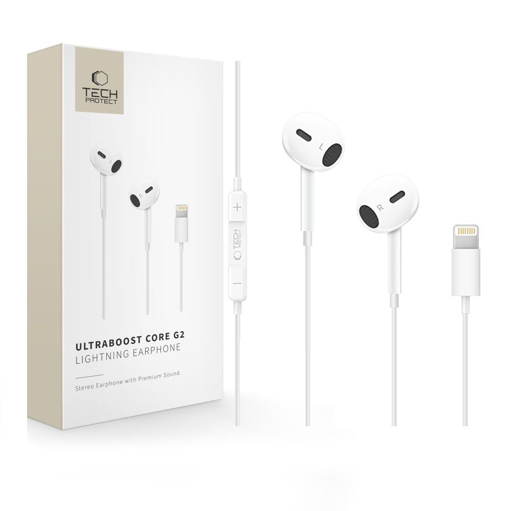 Handsfree Lightning Tech-Protect Ultraboost Core G2, Valkoinen