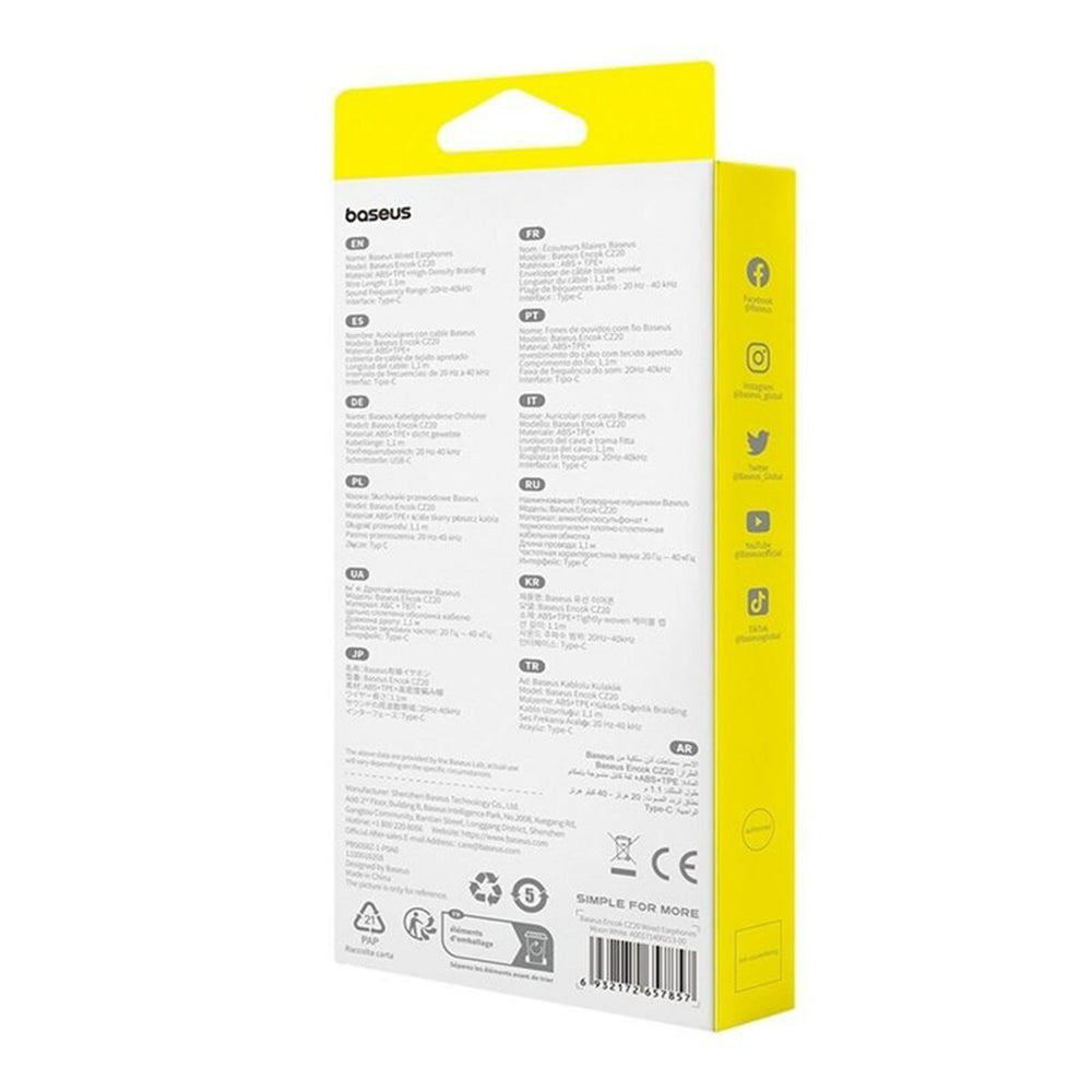 Handsfree USB-C Baseus Encok CZ20, Valkoinen A00171400213-00
