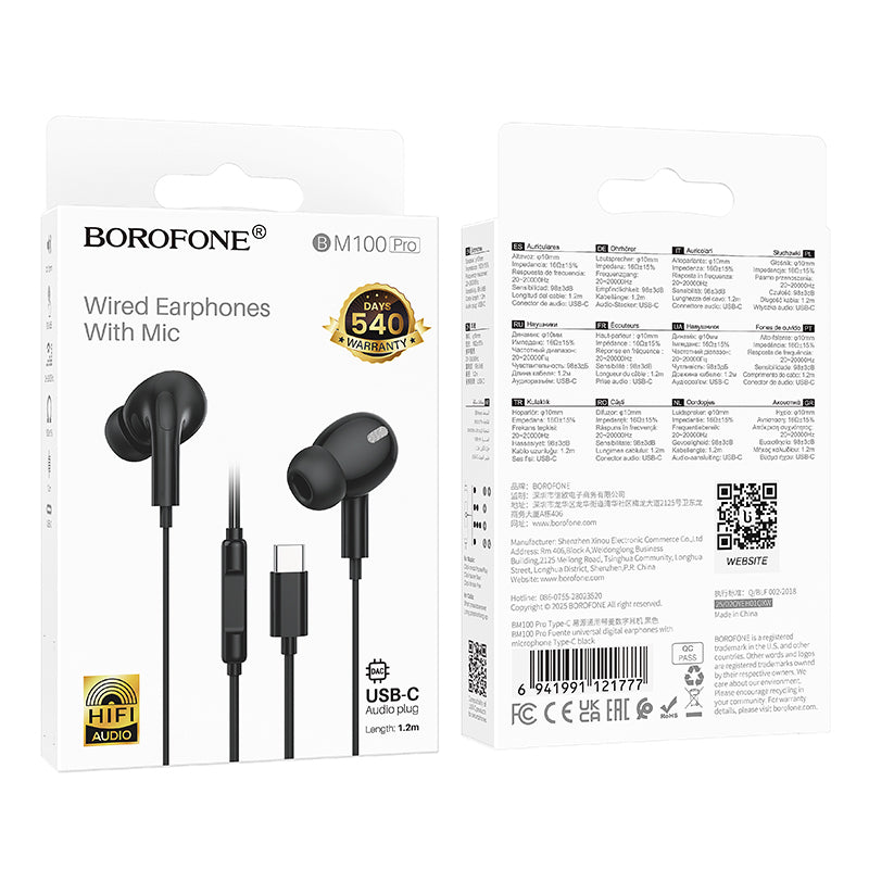 Handsfree USB-C Borofone BM100 Pro Fuente, Musta