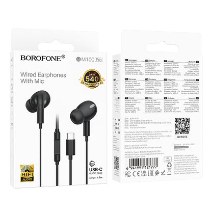 Handsfree USB-C Borofone BM100 Pro Fuente, Musta
