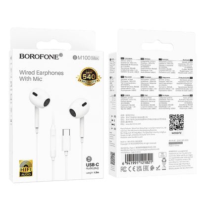 Handsfree USB-C Borofone BM100 Max Fuente, Valkoinen