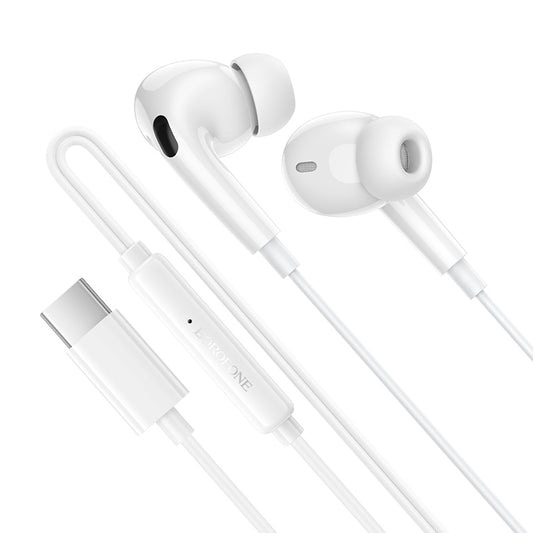 Handsfree USB-C Borofone BM100 Pro Fuente, Valkoinen