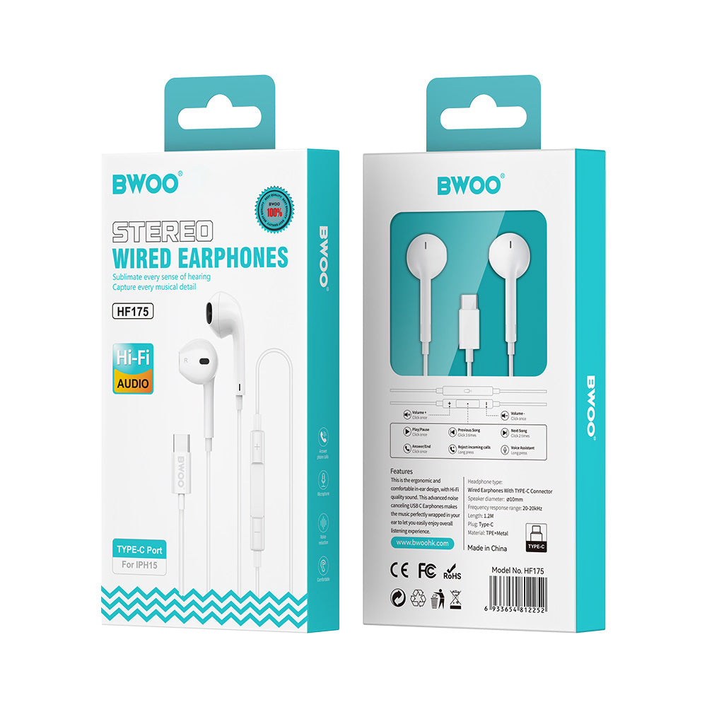 Handsfree USB-C BWOO HF175, Valkoinen