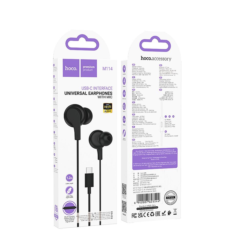 Handsfree USB-C HOCO M114, musta 