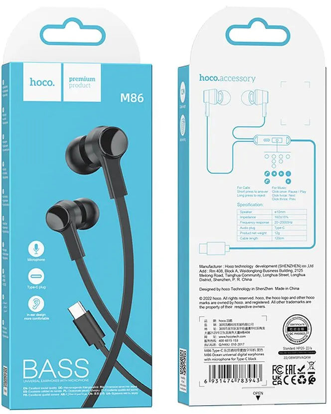 Handsfree USB-C HOCO M86, Musta