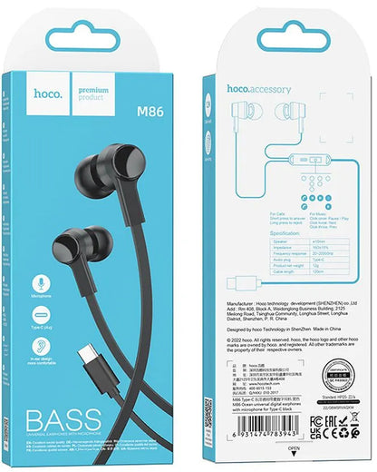 Handsfree USB-C HOCO M86, Musta