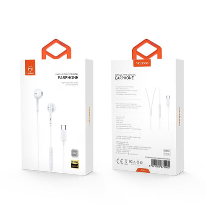 Handsfree USB-C McDodo HP-7500, 1.2m, Valkoinen