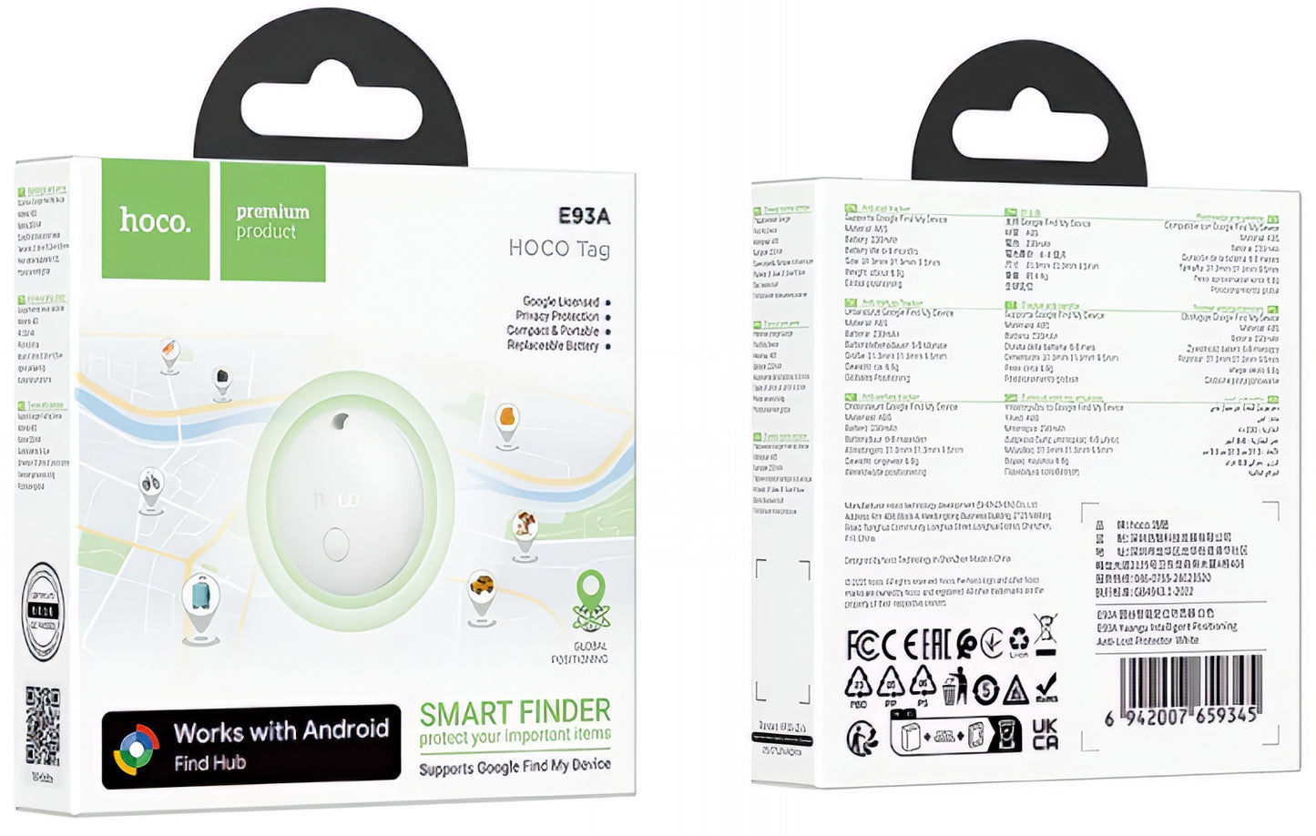 HOCO SmartTag E93A Android-sarjalle, Musta