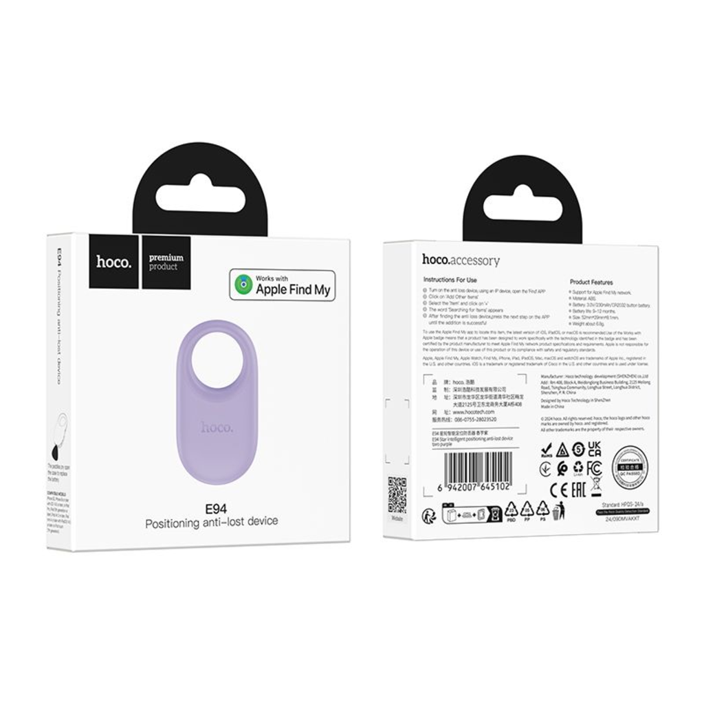 HOCO SmartTag E94 iOS-sarjalle, Violetti