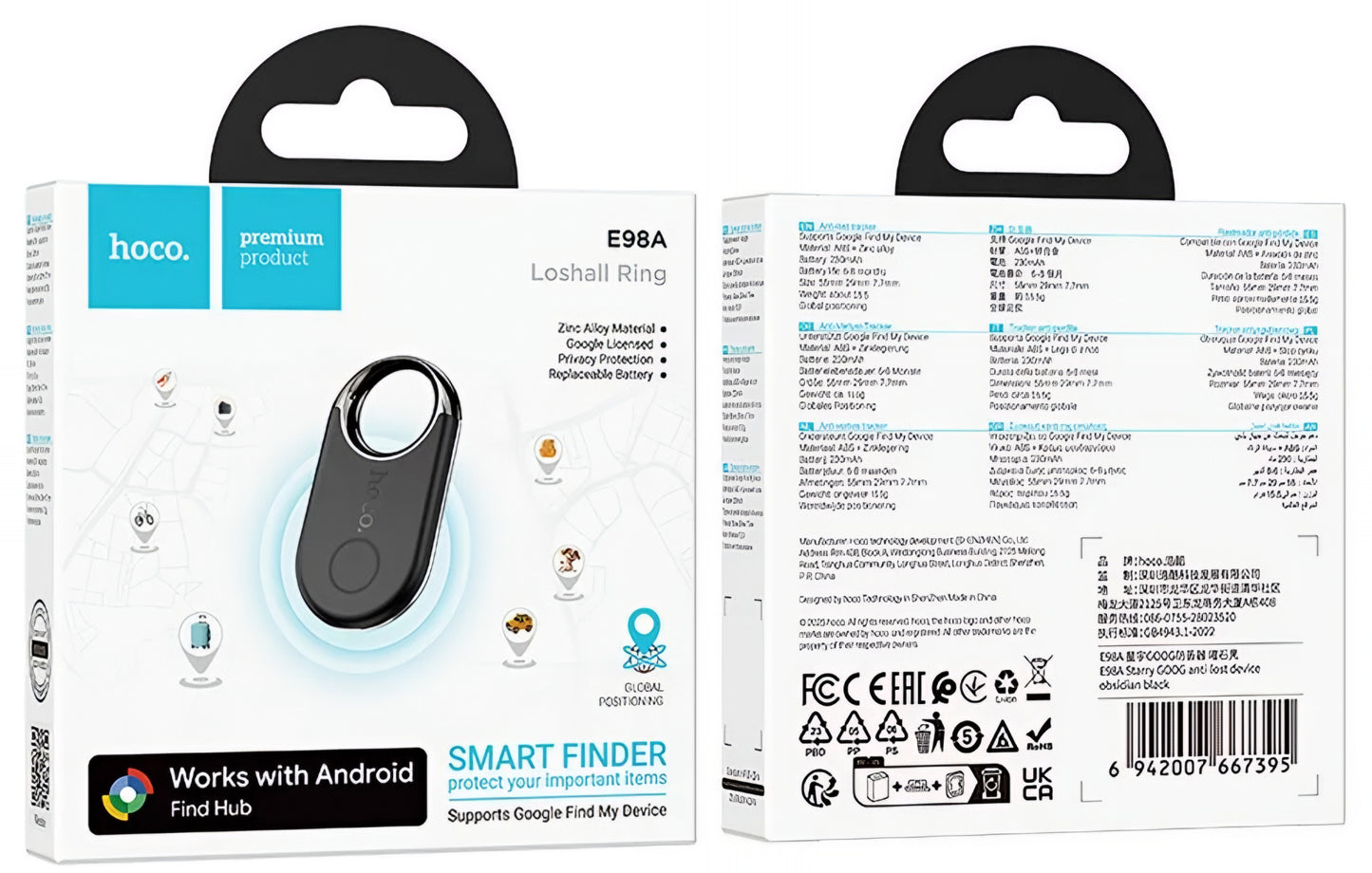 HOCO SmartTag E98A Android-sarjalle, Musta
