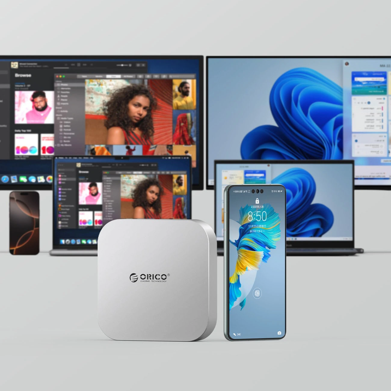 Orico MiniLink M49P monitoimihubi Apple Mac Mini M4:lle, 9-in-1, hopea