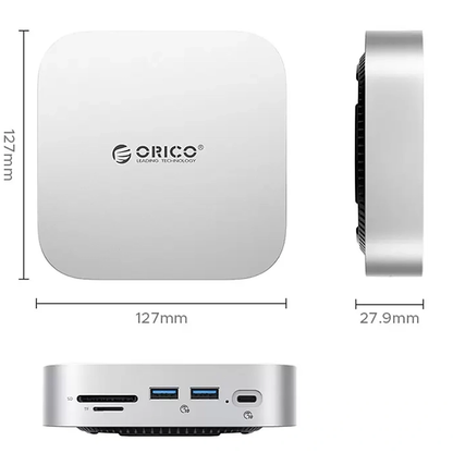Orico MiniLink M48PR monitoiminen keskitin Apple Mac Mini M4:lle, 9-in-1, hopea