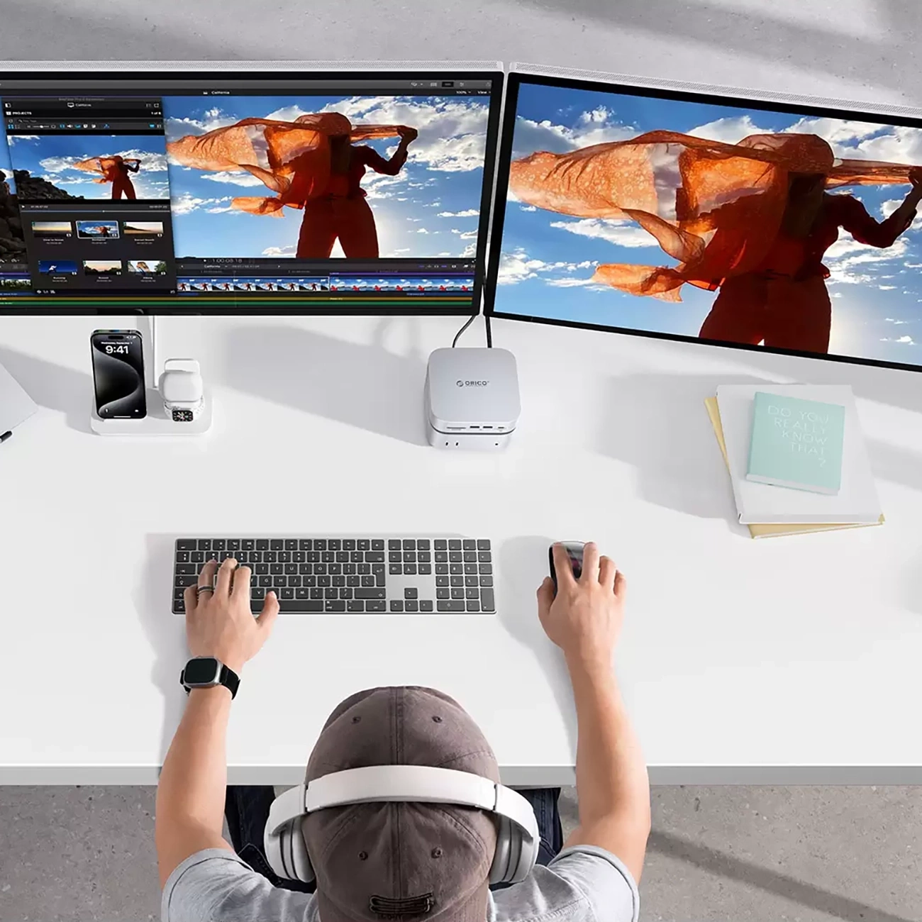 Orico MiniLink M48PR monitoiminen keskitin Apple Mac Mini M4:lle, 9-in-1, hopea