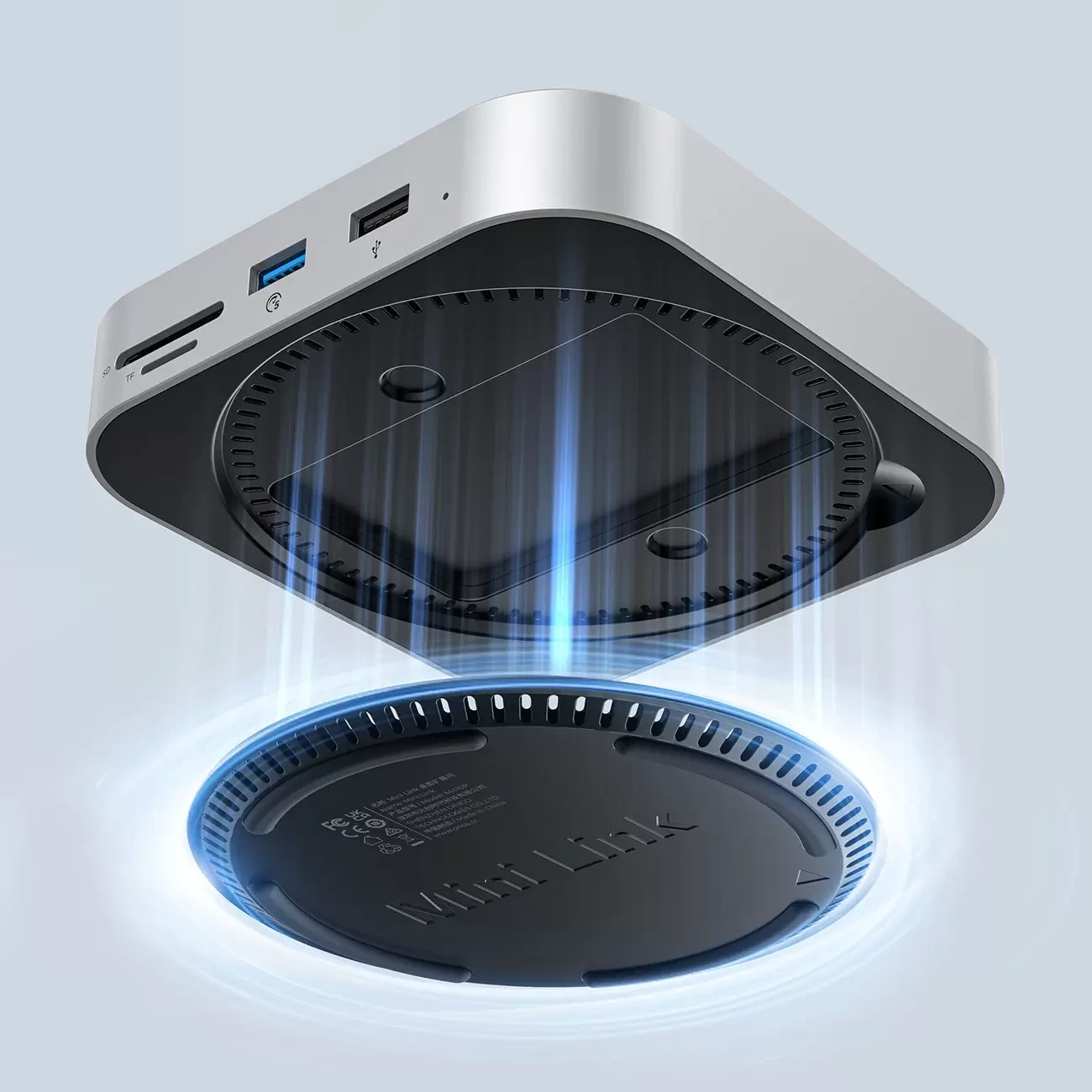Orico MiniLink M48PR monitoiminen keskitin Apple Mac Mini M4:lle, 9-in-1, hopea