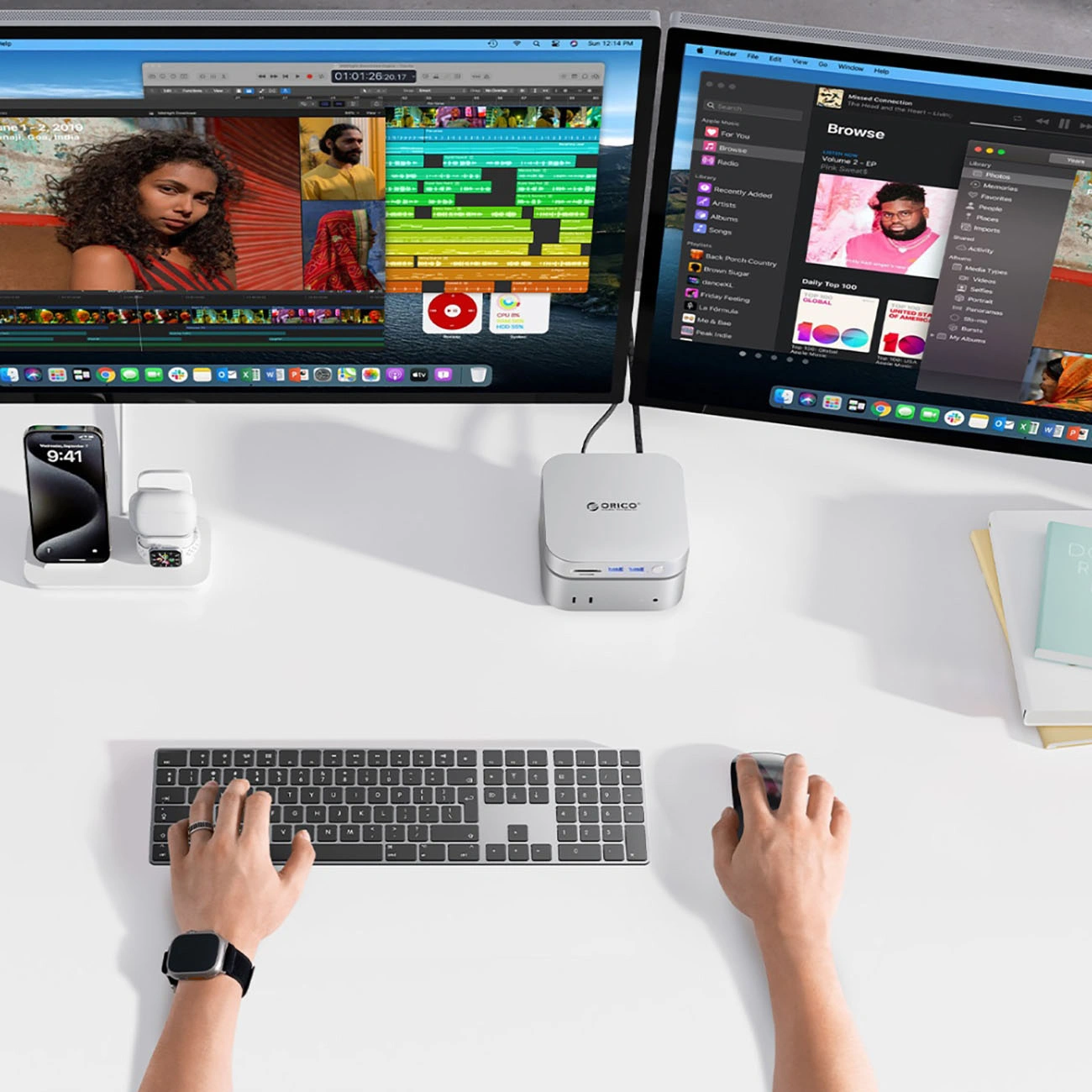 Orico MiniLink M49P monitoimihubi Apple Mac Mini M4:lle, 9-in-1, hopea