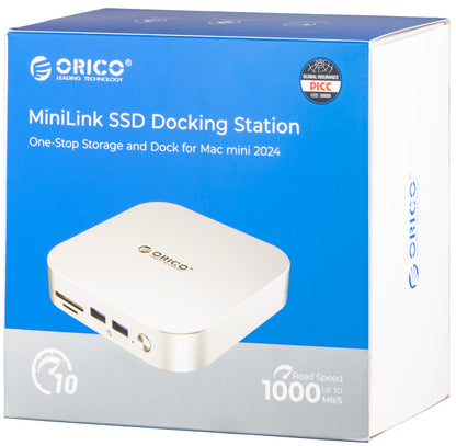 Orico MiniLink M48PR monitoiminen keskitin Apple Mac Mini M4:lle, 9-in-1, hopea